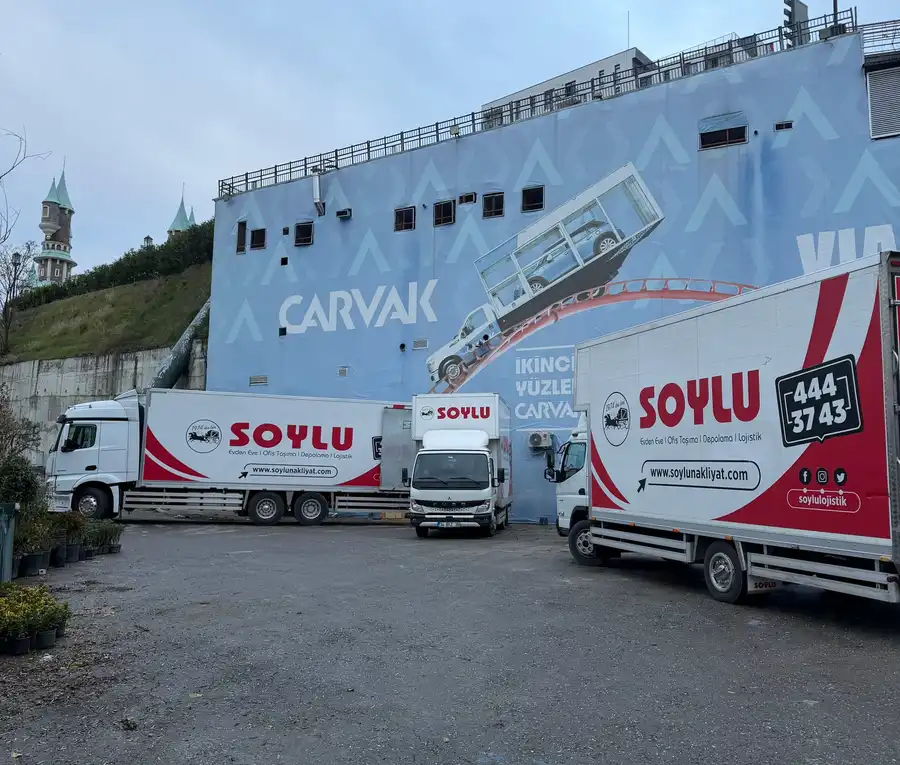 Asansörlü nakliyat: balkondan dış cephe asansörüyle eşya indiren Soylu Nakliyat ekibi